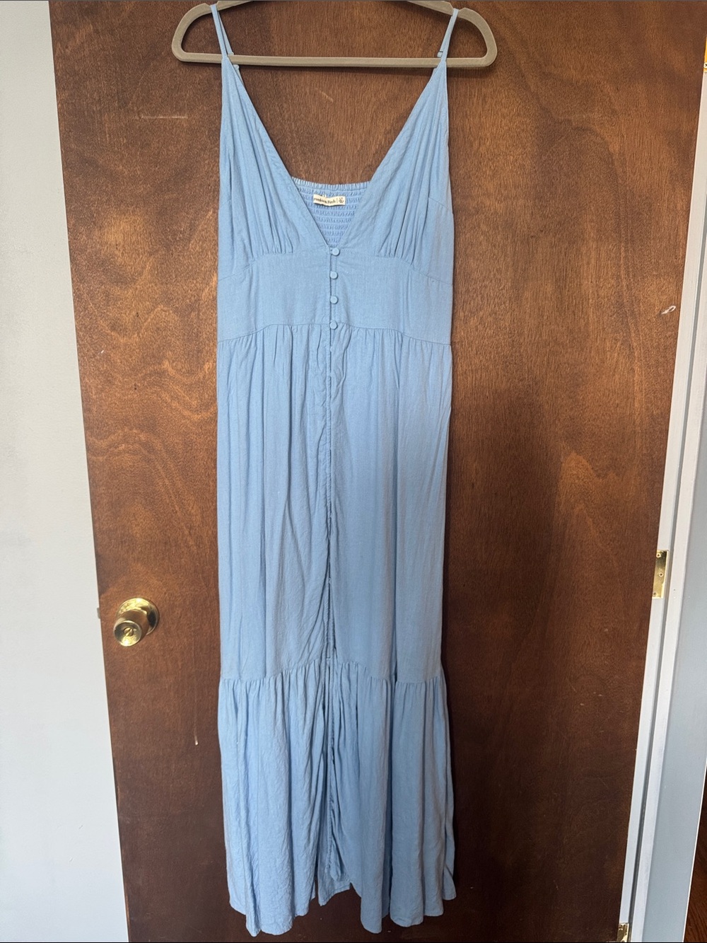 Abercrombie & Fitch Light Blue Tiered Spaghetti-Strap Maxi Dress